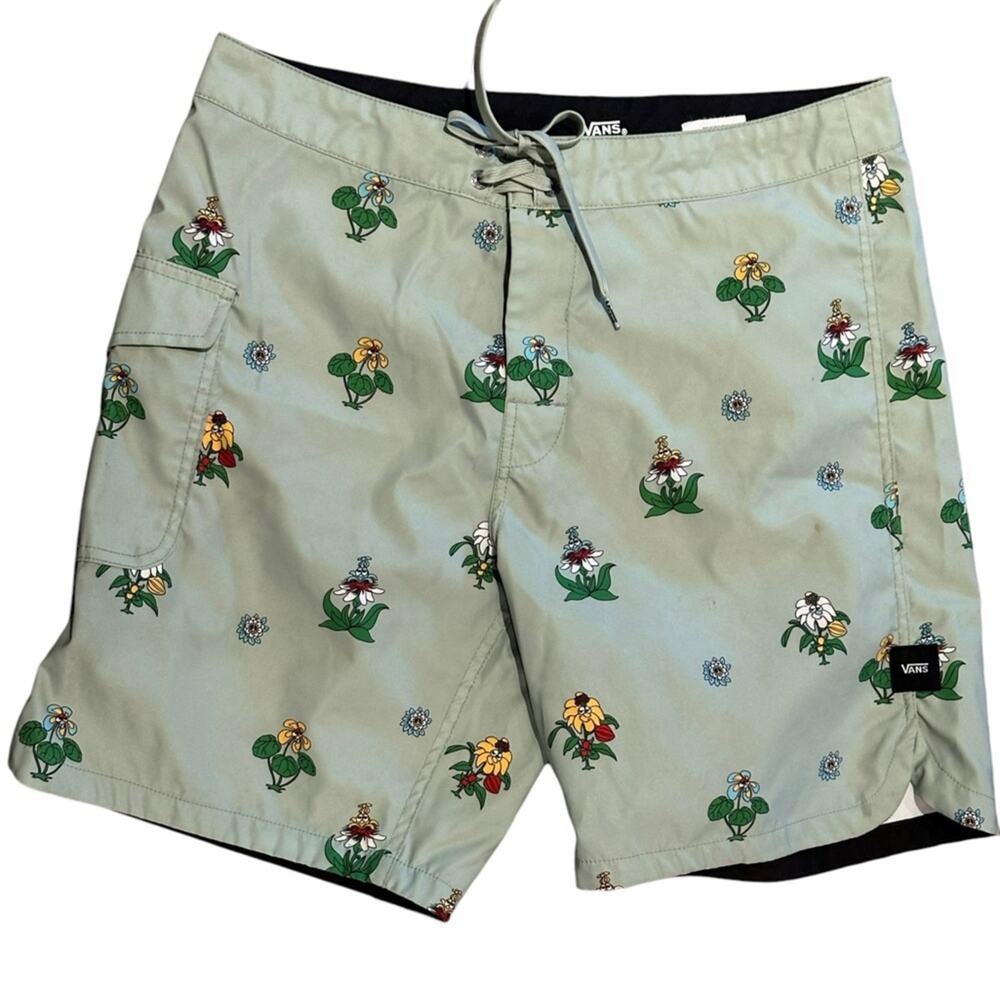 Vans Mens Size 31 Aqua Swim Trunks with Flower Print
